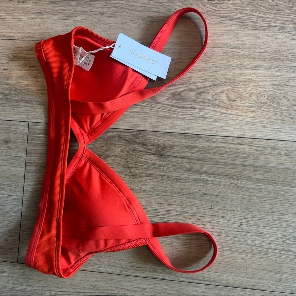 L*Space Orange Bikini Top NWT Ribbed Triangle Swim Top Beach Swimwear